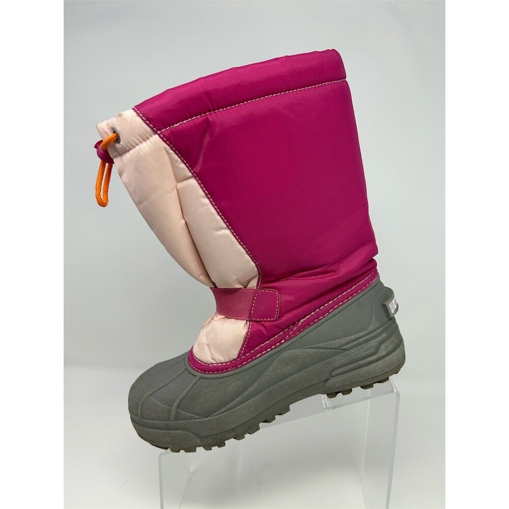 Columbia Powderbug Snowlite Kids Snow Boots Pink Gray Drawcord Strap Size 4 - Picture 3 of 11